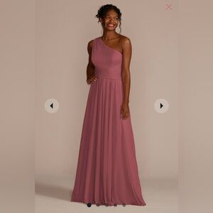 MESH ONE-SHOULDER BRIDESMAID DRESS WITH FULL SKIRT,CHIANTI,18
